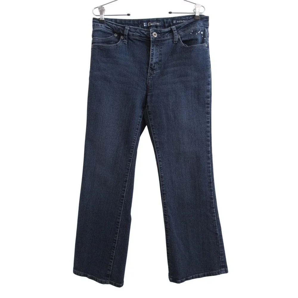 Salt Works NYC Mid Rise Bootcut Jeans‎ 12P Dark Wash Studded Stretch Denim Glam